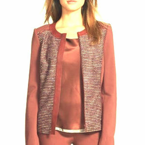 LAFAYETTE 148 NEW YORK LEATHER TRIM TWEED JACKET